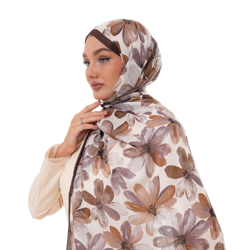 Ehass Kahverengi Çiçekli Şal